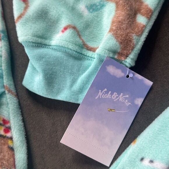 Nick & Nora Adult Teen Unisex Fleece One Piece Sock Monkeys Pajama Size L NWT - Picture 5 of 12